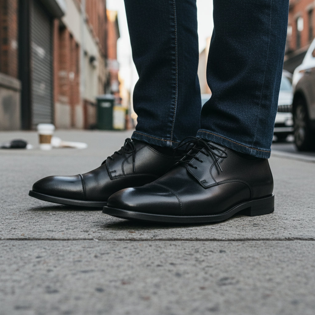 model-standing - Men's Glossy Patent Leather Dress Shoes