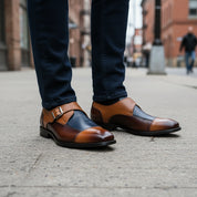 model-standing - Men's Multicolor Leather Monk Dress Shoes