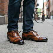 model-standing - Men's Tan Leather Brogue Oxford Shoes