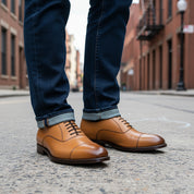 model-standing - Men's Tan Leather Oxford Dress Shoes