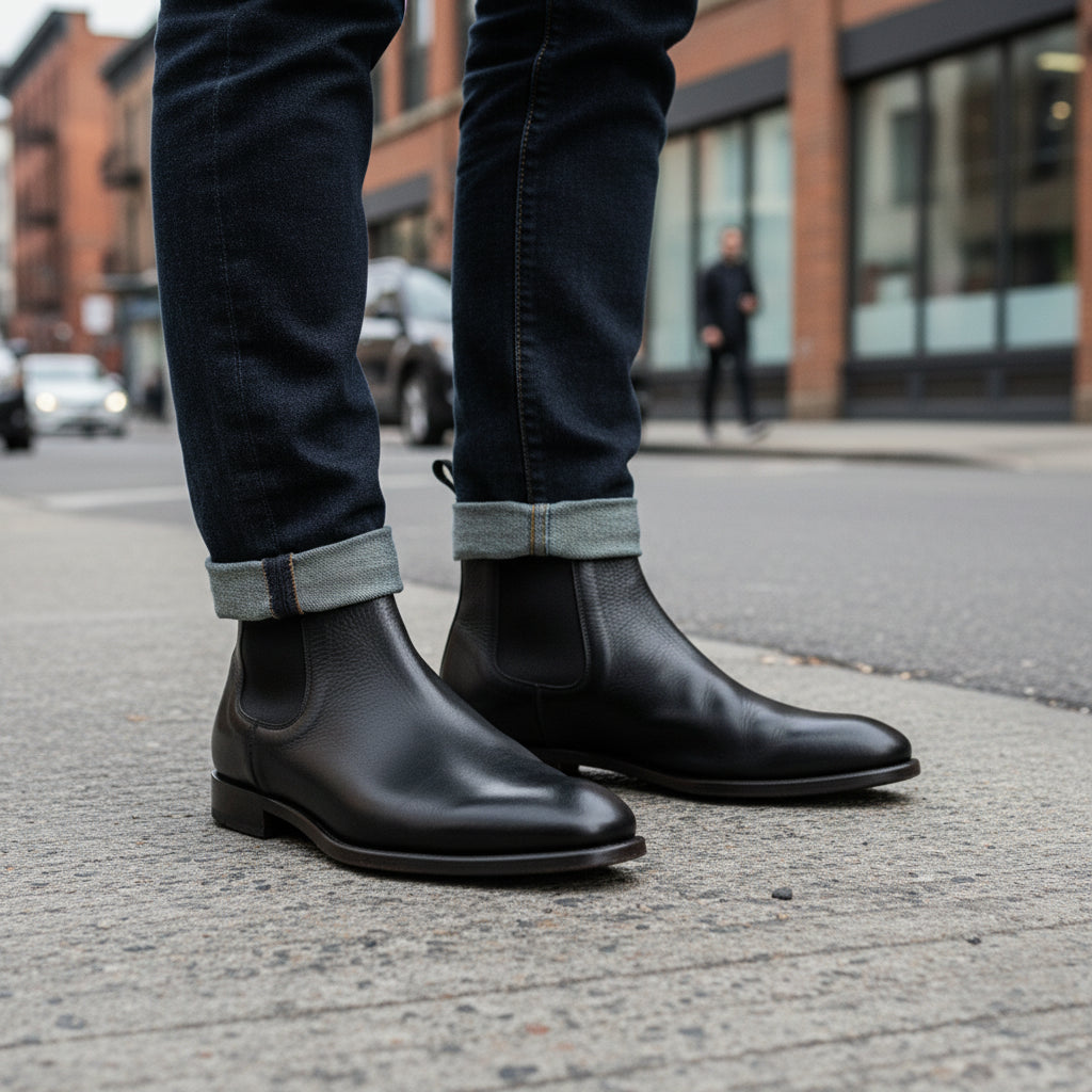 model-standing - Plaintoe Chelsea Leather Boots