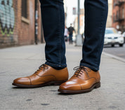model-standing - Tan Leather Brogue Oxford Shoes