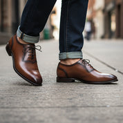 Brown Brogue Leather Formal Dress Shoes - model-walking-street