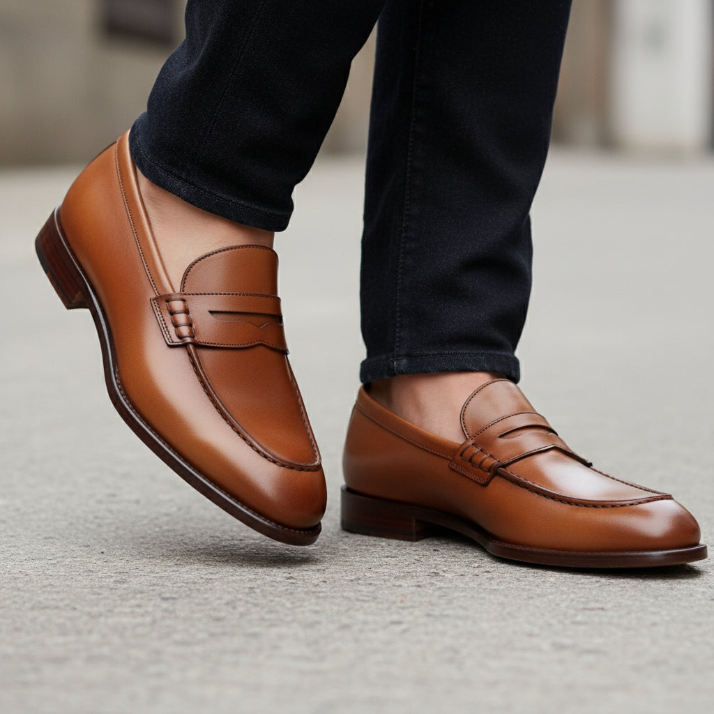 Brown Leather Moccasins Loafers - model-walking-street