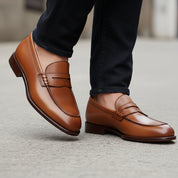 Brown Leather Moccasins Loafers - model-walking-street