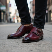 Burgundy Monk Leather Shoes - model-walking-street