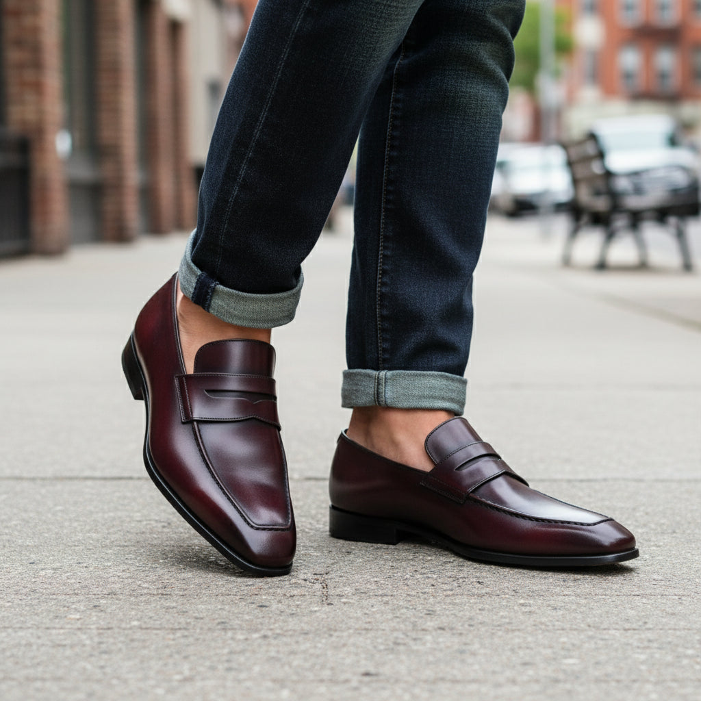 Dark Burgundy Leather Formal Shoes - model-walking-street
