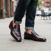 Dark Burgundy Leather Formal Shoes - model-walking-street