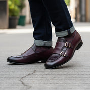 Double Monk Leather Dress Shoes, Penny Loafer Style - model-walking-street