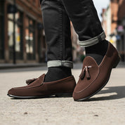 Suede Slip-On Loafers - model-walking-street
