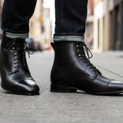 Men's Handmade Black Leather Ankle Boots with Premium Craftsmanship - model-walking-street