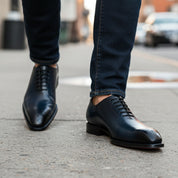 Men's Black Leather Tuxedo Shoes - model-walking-street