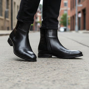 Men's Handmade Black Leather Side Zipper Boots with Ankle Design - model-walking-street