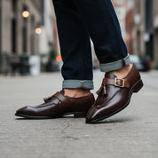 Men's Two-Tone Leather Tassel Dress Shoes - model-walking-street
