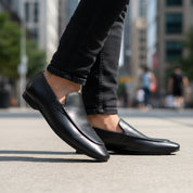 Men's Cow Leather Slip-On Loafers - model-walking-street