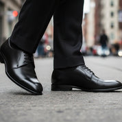Men's Black Leather Lace-up Dress Shoes - model-walking-street