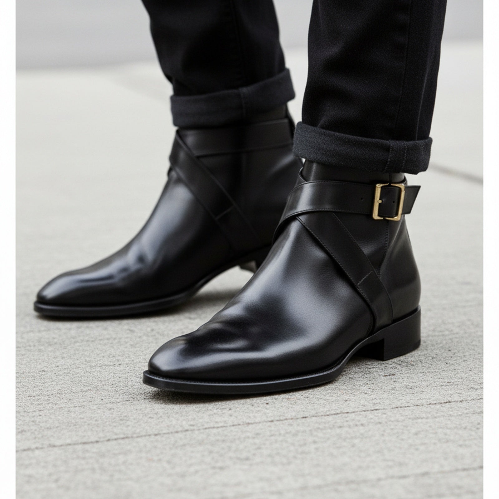 Handmade Mens Black Leather Boots, Men Black Jodhpurs Leather Boot - model-walking-street