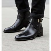 Handmade Mens Black Leather Boots, Men Black Jodhpurs Leather Boot - model-walking-street