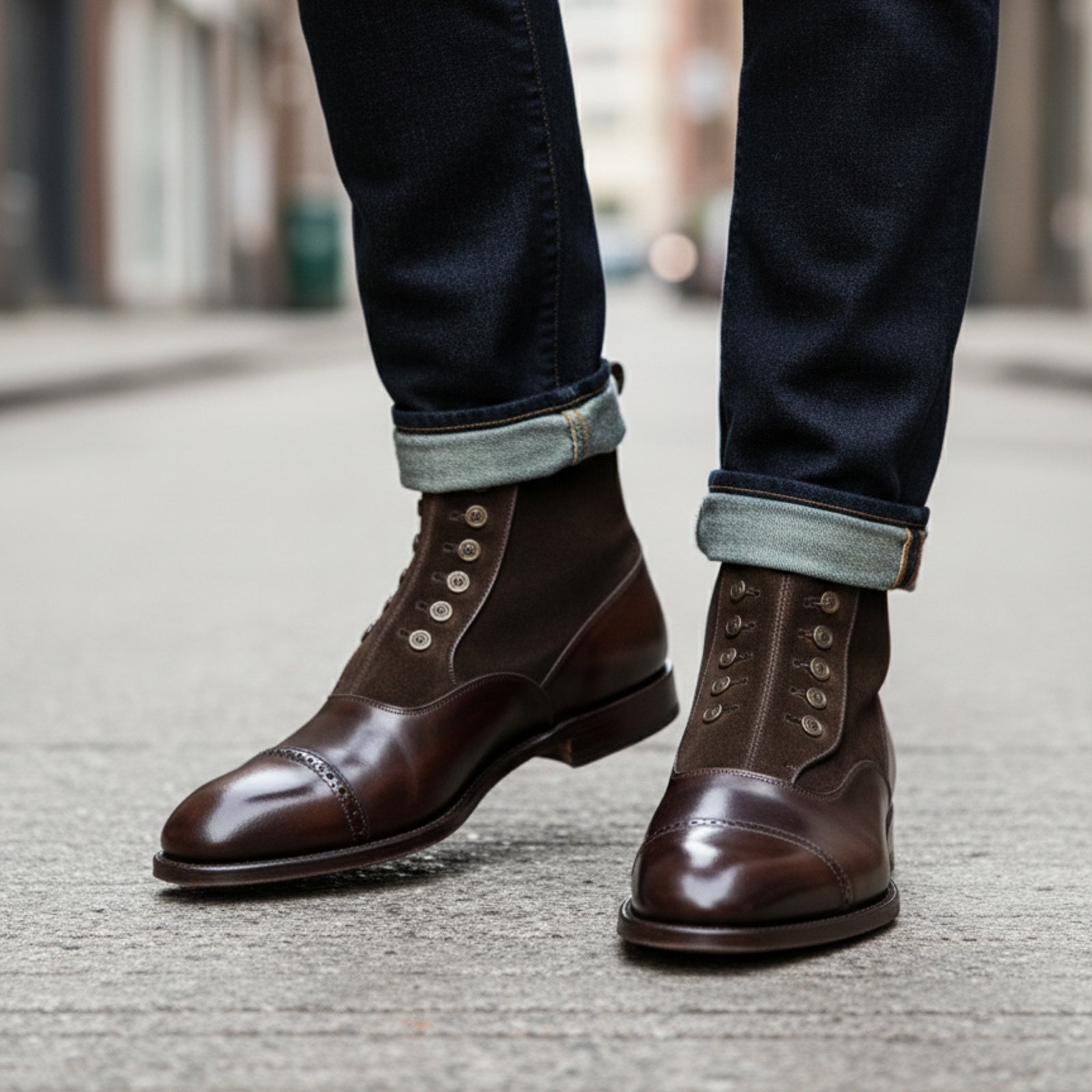 Handmade Mens Brown Button Boots, Men Gentlemen Ankle Boots, Leather Boot - model-walking-street