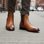 Handmade Mens Brown Chelsea Leather Boot, Mens Leather Boot, Men Ankle Boot - model-walking-street