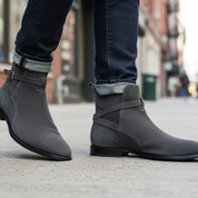 Men's Dark Gray Suede Jodhpur Ankle Boots - model-walking-street