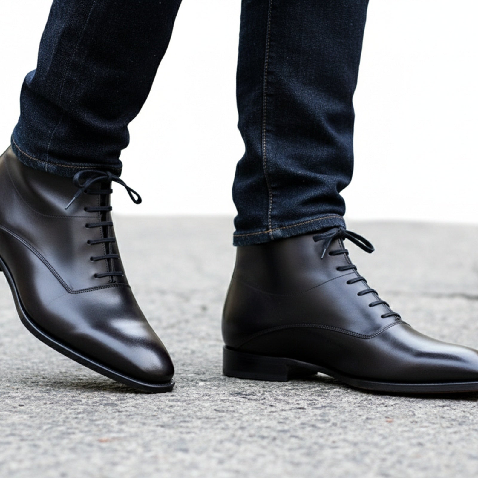 Handmade Mens Fashion Ankle Leather Boot, Men Black Lace Up Boot, Mens Boot - model-walking-street