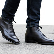 Handmade Mens Fashion Ankle Leather Boot, Men Black Lace Up Boot, Mens Boot - model-walking-street