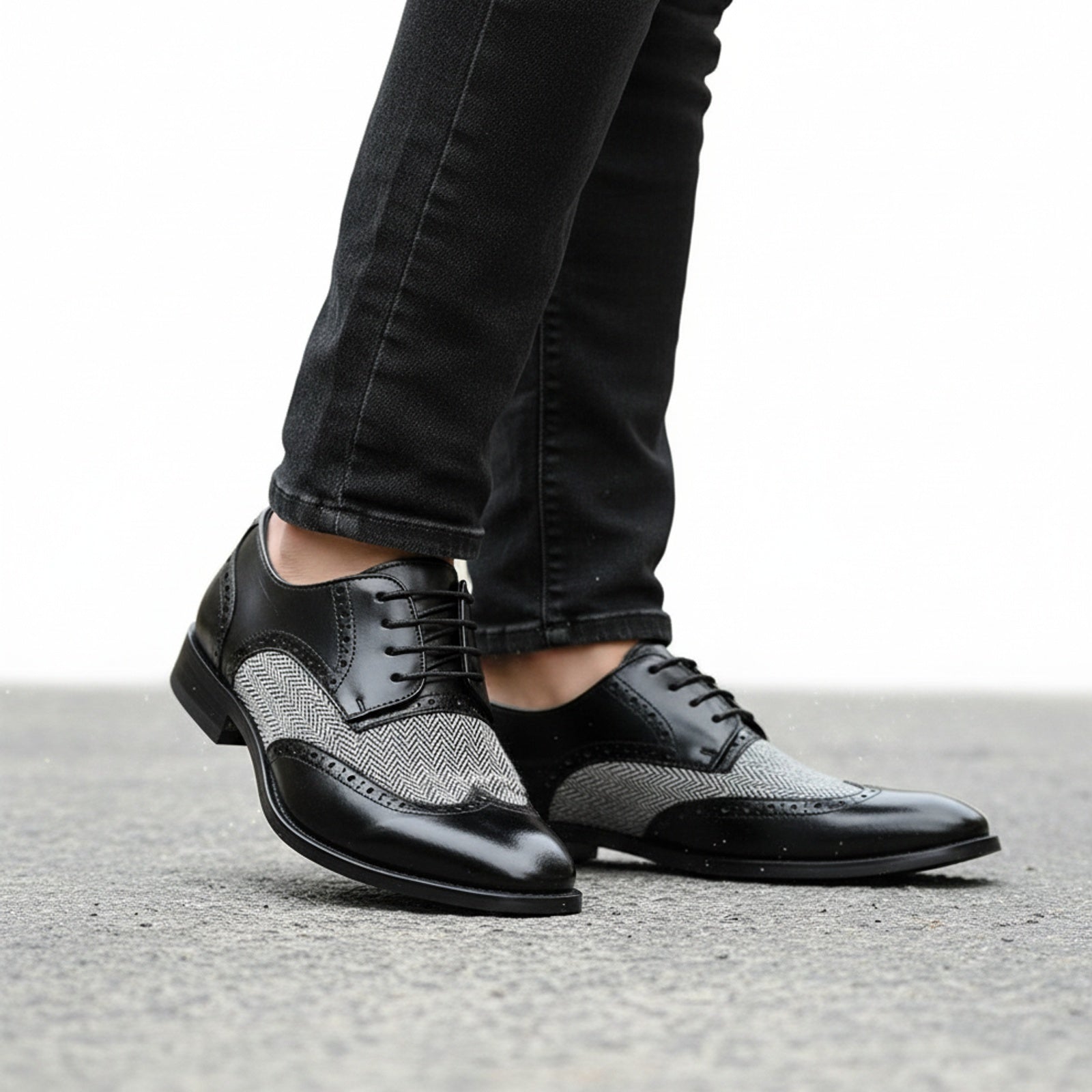 Handmade Mens Formal Shoes, Men Two Tone Wing Tip Dress Shoes, Shoes - model-walking-street