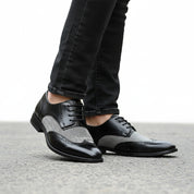 Handmade Mens Formal Shoes, Men Two Tone Wing Tip Dress Shoes, Shoes - model-walking-street