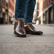 Men's Black Leather Formal Dress Shoes - model-walking-street