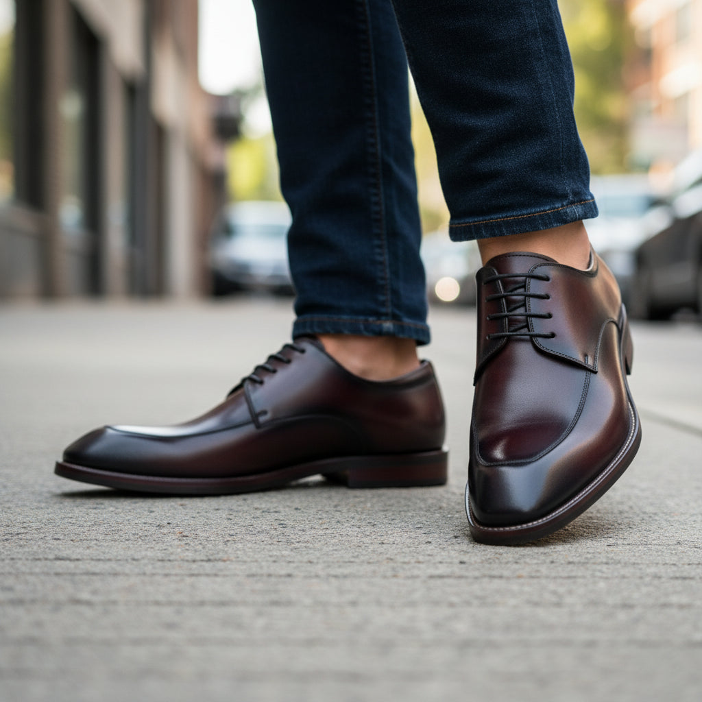 Men's Genuine Leather Formal Oxfords - model-walking-street