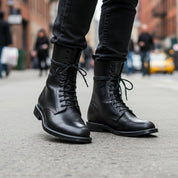 Men's Black Genuine Leather Lace-Up Combat Boots - model