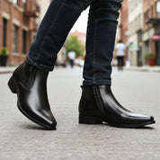 Handmade Mens Pointed Toe Boots, Men Black Zipper Ankle Boot, Fashion - model-walking-street