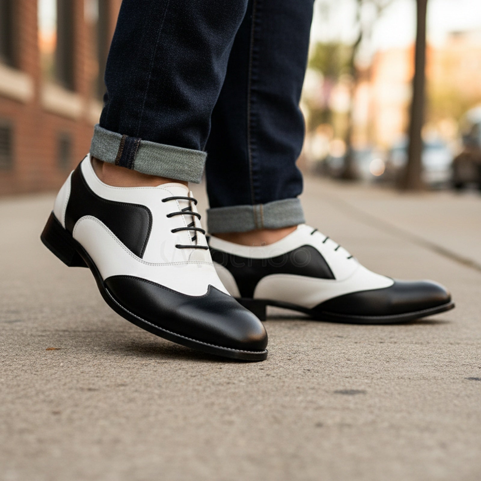 Handmade Mens Spectator Shoes, Men Black and White Lace Up Shoes, Shoes - model-walking-street