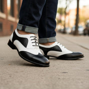 Handmade Mens Spectator Shoes, Men Black and White Lace Up Shoes, Shoes - model-walking-street