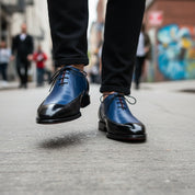 Leather Formal Dress Shoes in Black and Blue - model-walking-street