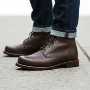 Men Brown Combat Boot, Lace Up Boots, Handmade Leather Boot - model-walking-street