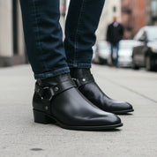 Men Fashion High Ankle Side Zipper Black Boot, Men Genuine Leather Boot - model-walking-street