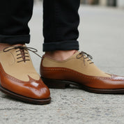 Men Spectator Shoes, Wingtip Brogue Two Tone Shoes, Formal Dress Shoes - model-walking-street