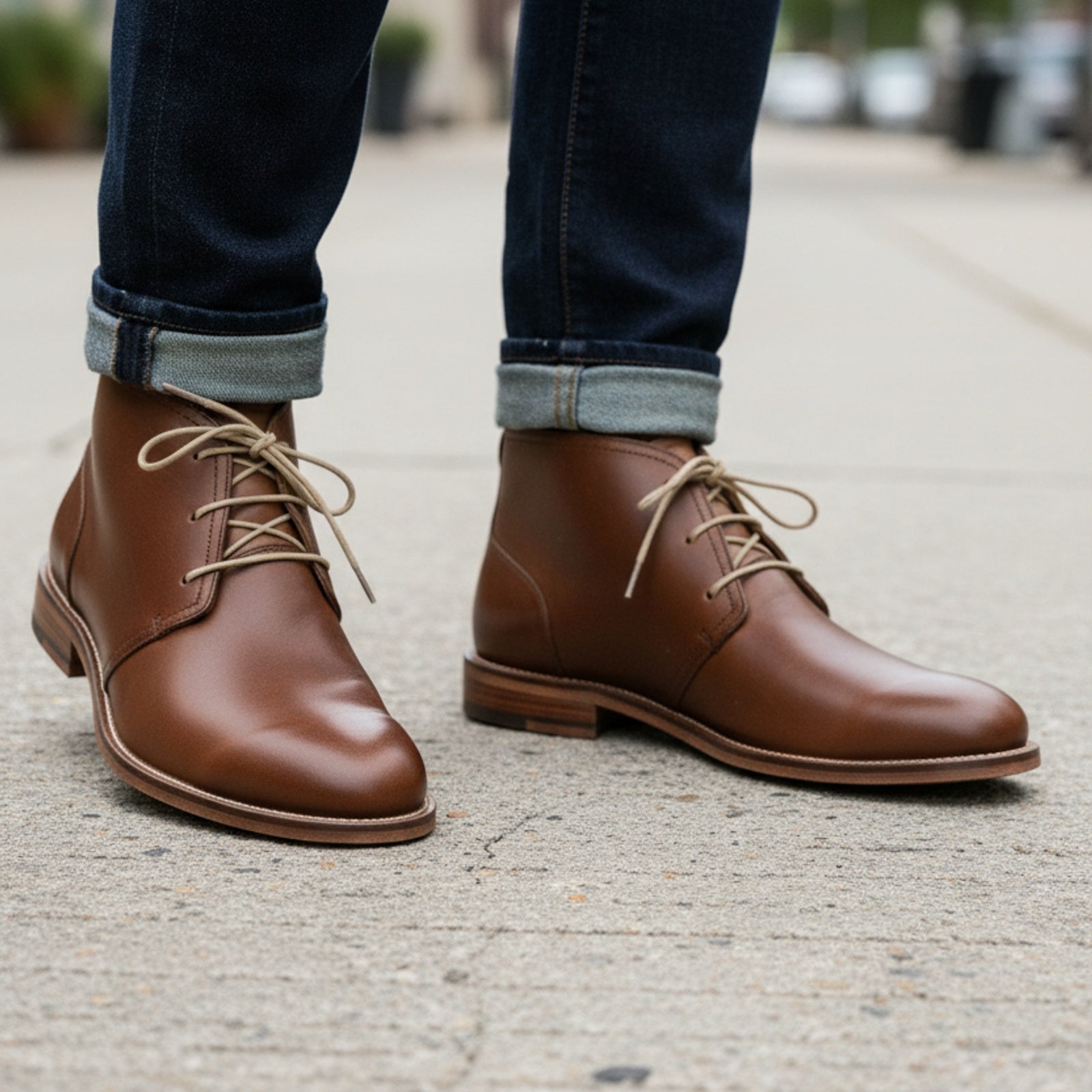 Men's Antique Brown Leather Chukka Boots - model-walking-street