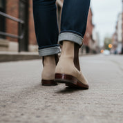 Men's Beige Suede Chelsea Ankle Boots - model-walking-street