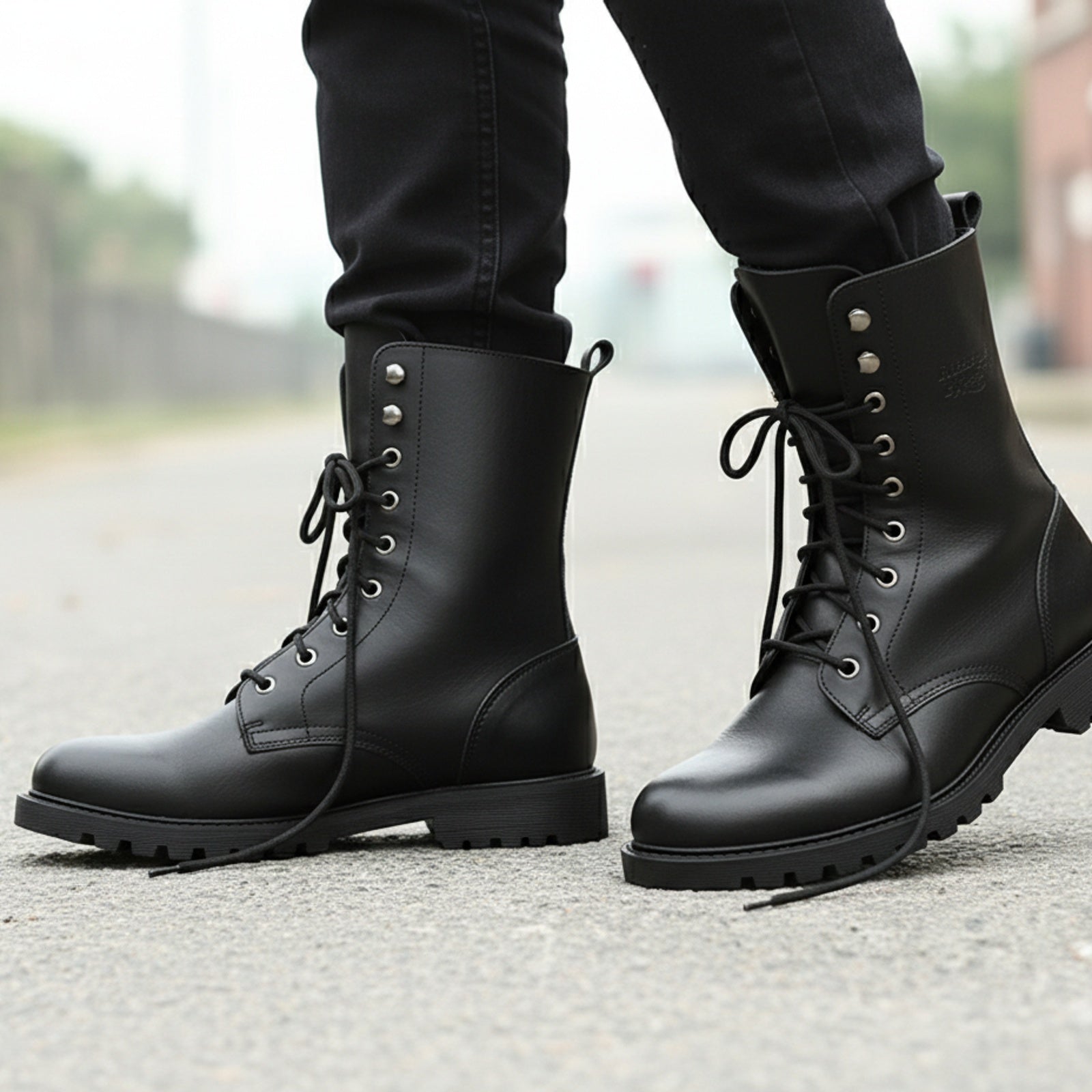 Men's Biker Leather Boots | Rider Boots - model-walking-street