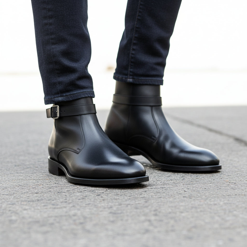 Men's Black Handmade Jodhpurs Ankle Boots - model-walking-street
