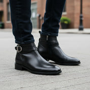 Men's Black Jodhpur Leather Boots - model-walking-street