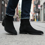 Men's Black Jodhpurs Ankle High Suede Boots - model-walking-street