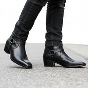 Men's Black Leather Ankle Designer Boots - model-walking-street