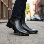 model-walking-street - Men's Black Leather Chelsea Boots Ankle Style