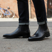 Men's Black Leather Chelsea Boots, Formal Ankle Boots - model-walking-street