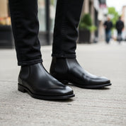 model-walking-street - Men's Black Leather Chelsea Boots