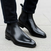model-walking-street - Men's Black Leather Chelsea Boots